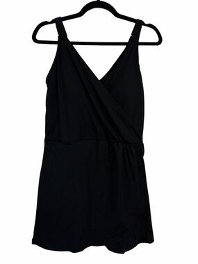 Lands End one piece bathing suit dress 1X black 16/18W plus size swimwear
